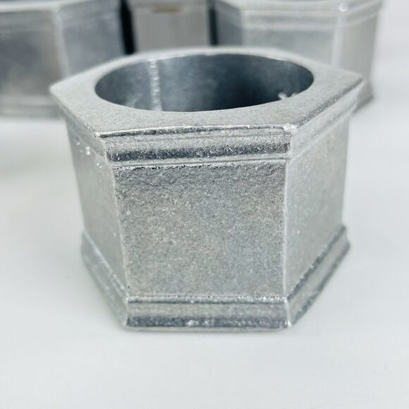 Vtg Wilton Columbia Hexagon Metal Pewter Napkin Rings Set of 12 USA 2"x1.5" 1972 - Picture 5 of 12
